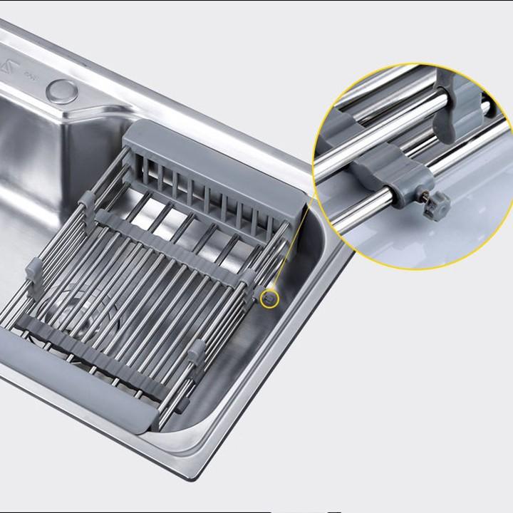 Rổ kéo rút gọn inox bồn rửa bát, rổ inox đa năng