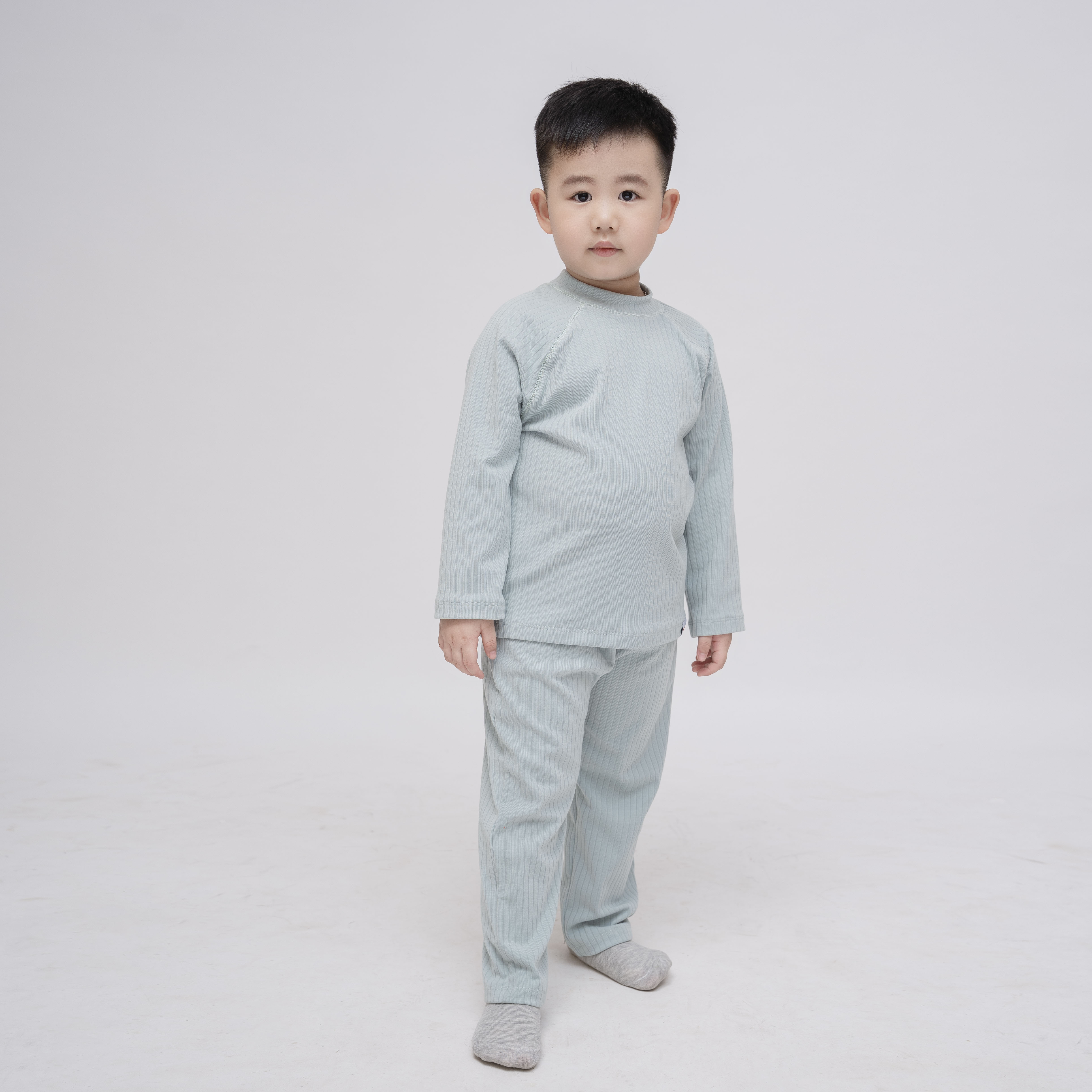 Bộ giữ nhiệt chất cotton cho bé tuổi màu Xanh min