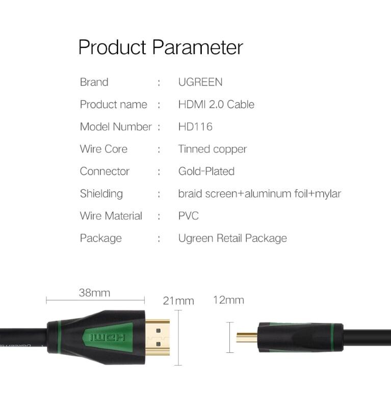 Ugreen UG30191HD116TK 2M màu Đen Cáp tín hiệu HDMI chuẩn 1.4 hỗ trợ phân giải 4K * 2K - HÀNG CHÍNH HÃNG