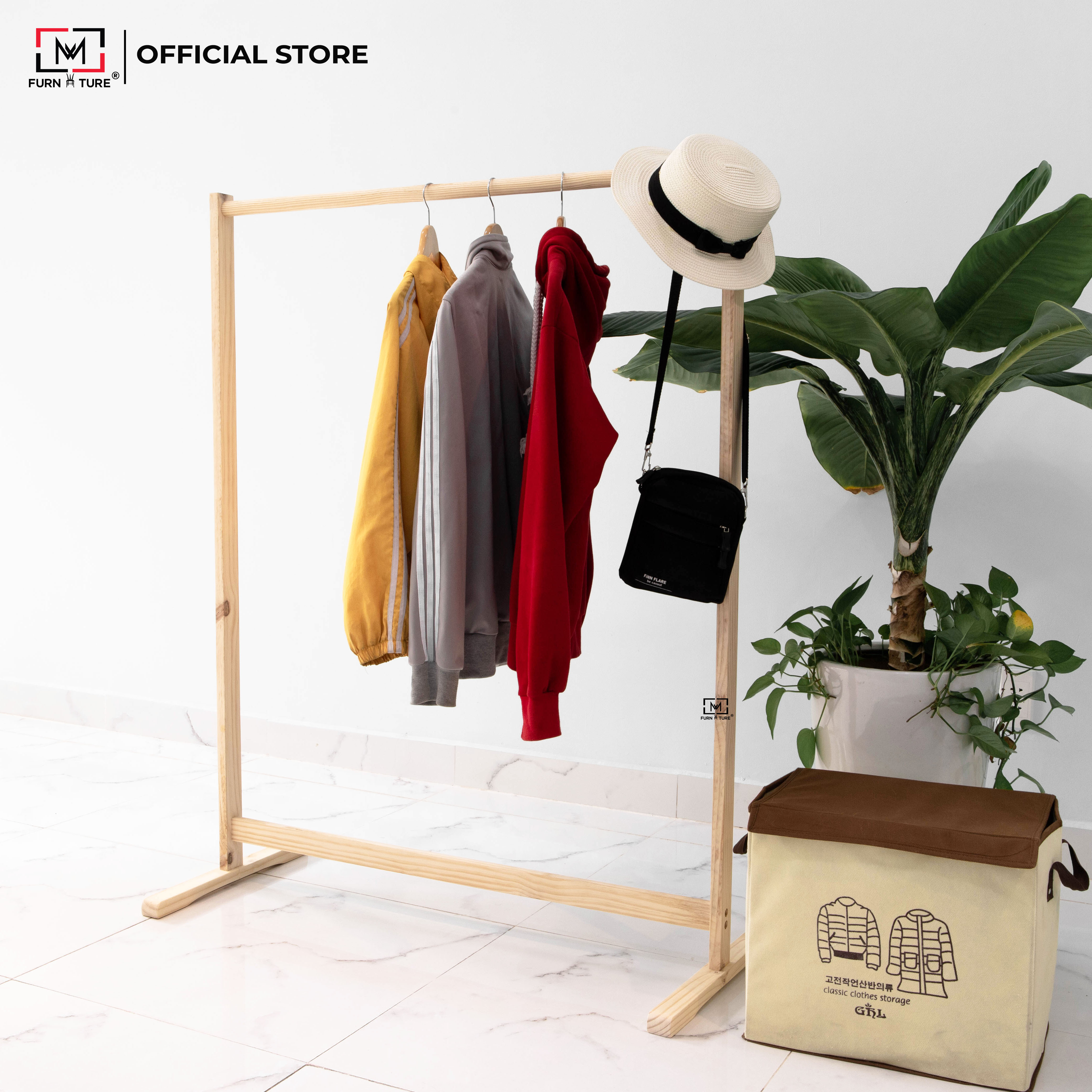 GIÁ TREO QUẦN ÁO GỖ LẮP RÁP HÀN QUỐC - SINGLE HANGER SIZE 1 MÉT - MÀU TỰ NHIÊN