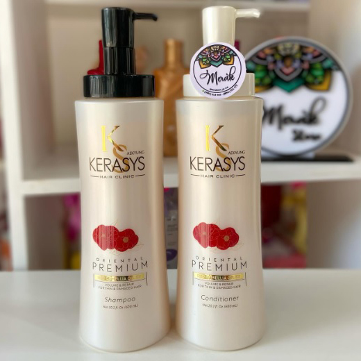 Dầu gội xả tinh dầu hoa trà đỏ giúp phục hồi và làm phồng tóc Kerasys Premium Red Camellia Hàn Quốc 600ml