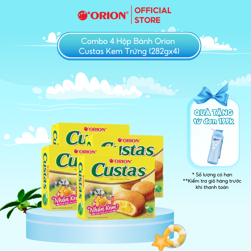 Combo 4 hộp bánh Custas Orion vị kem trứng (282g x 4 hộp)