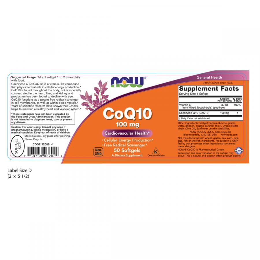 Thực Phẩm Chức Năng CoQ10 100mg NOW Foods USA – Chống oxi hóa, tai biến tim mạch, giảm cholesterol, điều hòa huyết áp