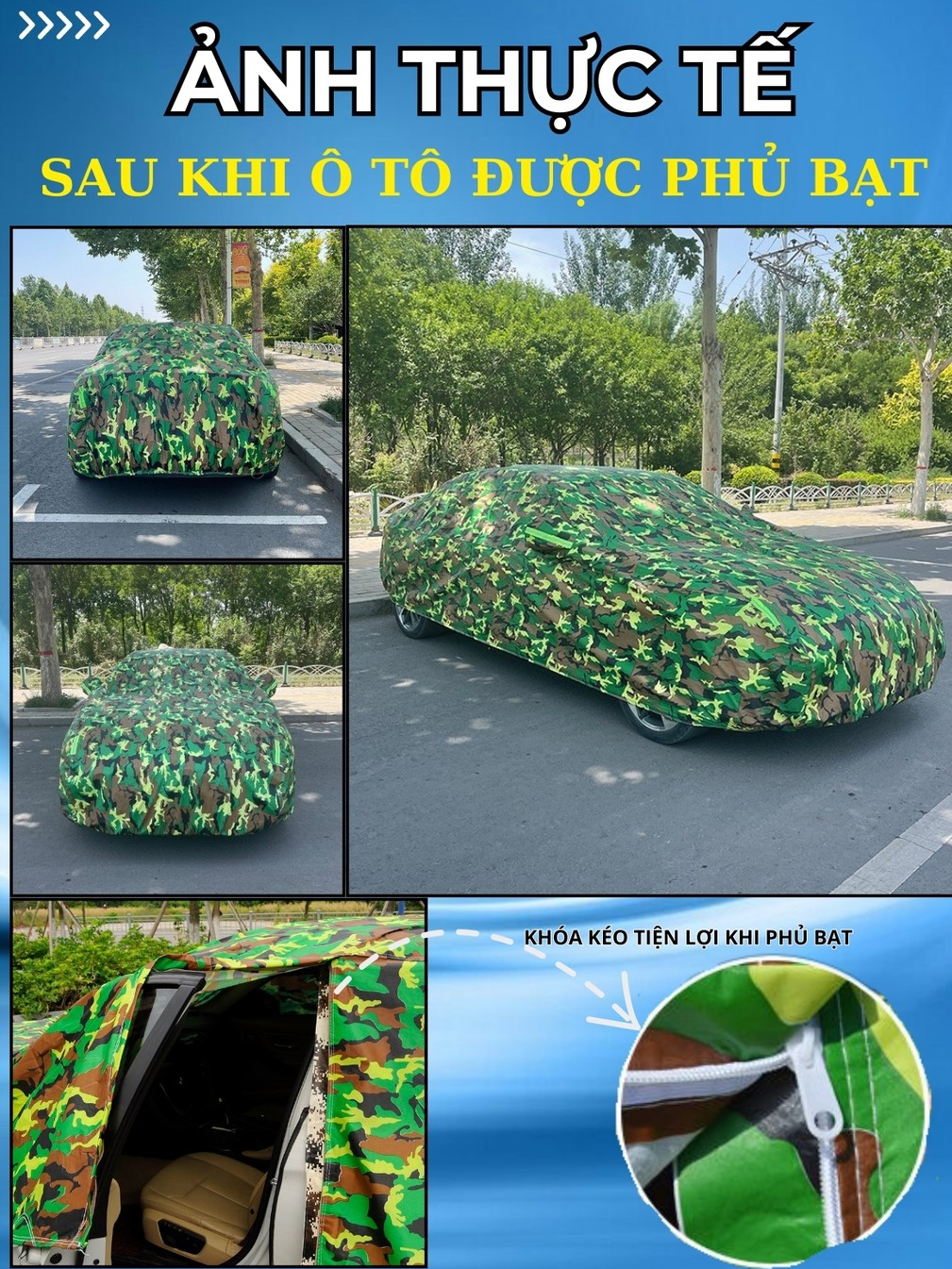 Bạt Phủ Ô Tô Vải Dù Rằn Ri 3 Lớp Chống Nắng, Chống Mưa , Bạt Phủ Cao Cấp