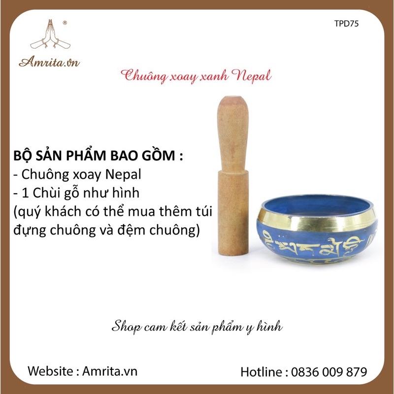 Chuông xoay Tây Tạng (Nepal) - Singing Bowl - chuông xoay Nepal -singing bolws - xanh -chuông xoay fullmoon Amrita