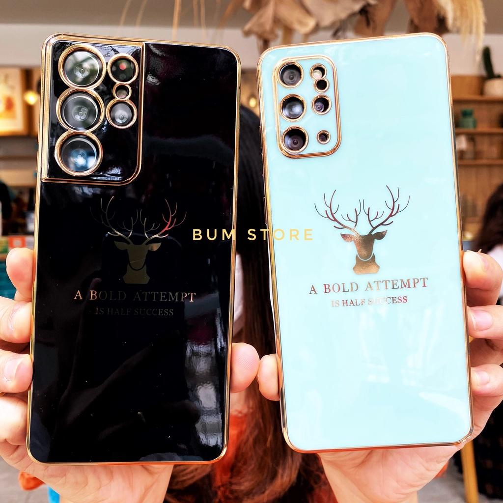 Ốp Lưng Deer Bóng Viền Vàng Cho Samsung Galaxy S22 Ultra / S22 Plus / S21Ultra / S21 Plus / S20Ultra / S20 Plus