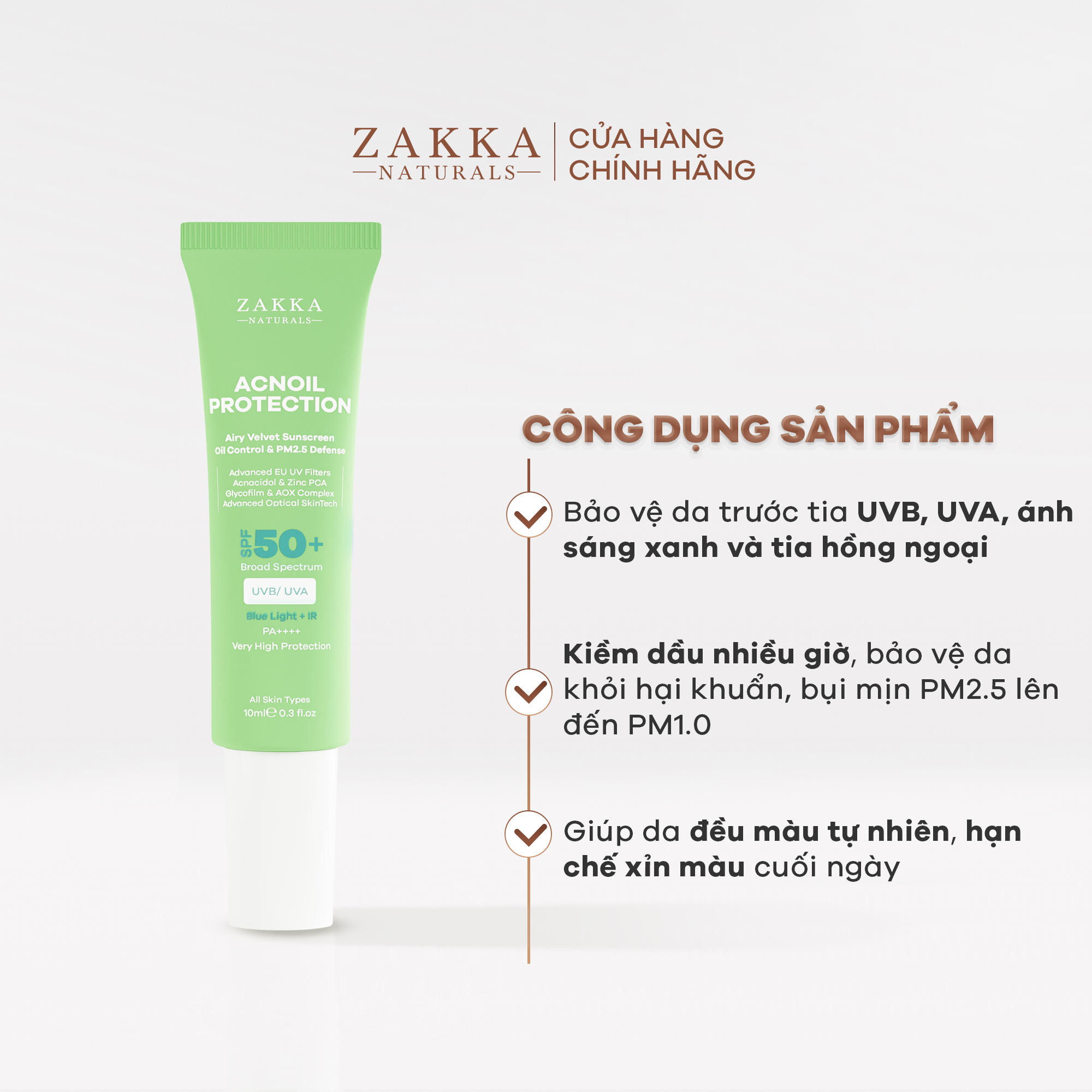 [GIFT] Kem chống nắng phổ rộng Acnoil Protection Zakka Naturals kiềm dầu mỏng nhẹ 10ml