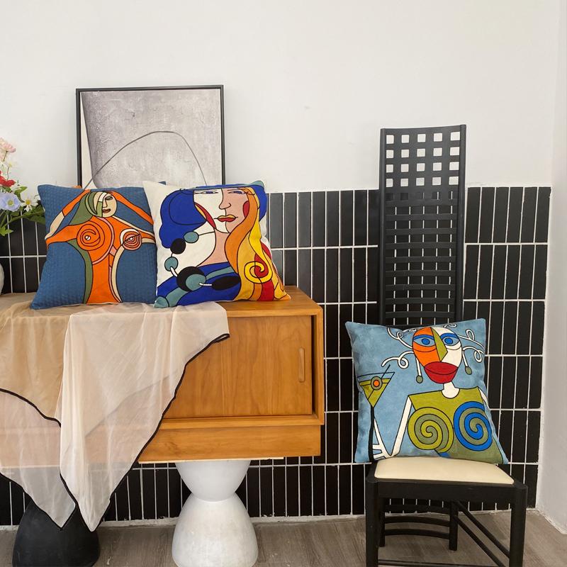 Phong Cách Mới Thêu Trừu Tượng Vỏ Gối Đệm Có Picasso Trang Trí Ném Gối Có Cho Ghế Sofa Xe Vỏ Gối 45x45cm