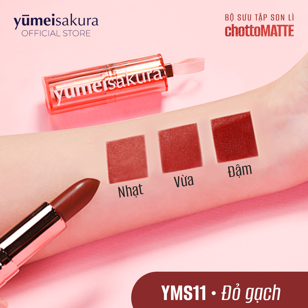 Son Thỏi Màu Đỏ Gạch Lì Mịn Siêu Dưỡng Yumeisakura Chotto Matte Kiss Me Maroon Lipstick YMS11 3.5g