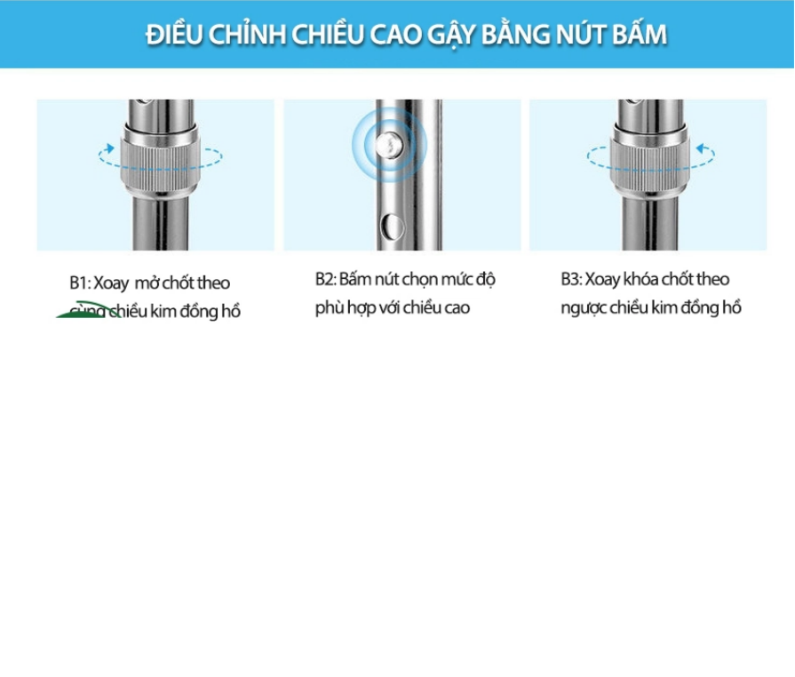 Gậy Chống 3 Chân Cao Tập Đi Lucass B962, Giúp Chống Trơn Trượt, Tạo Độ Vững Chắc, Hỗ Trợ Tối Đa Cho Việc Đi Lại, Chất Liệu Thép Mạ Crom, Nhập Đức, Hàng Chính Hãng