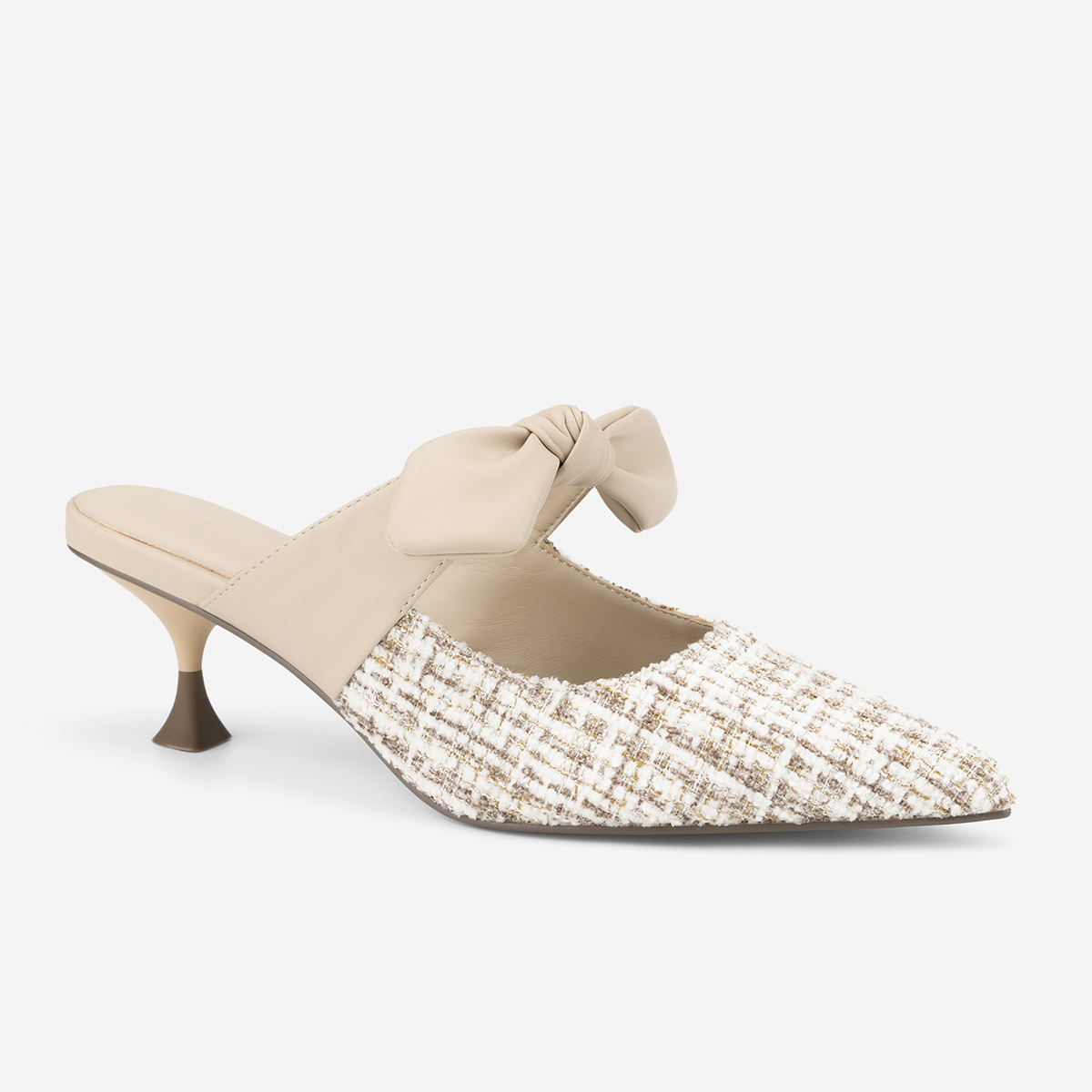 Vascara Guốc Mules Phối Vải Tweed Quai Thắt Nơ - GNN 0219