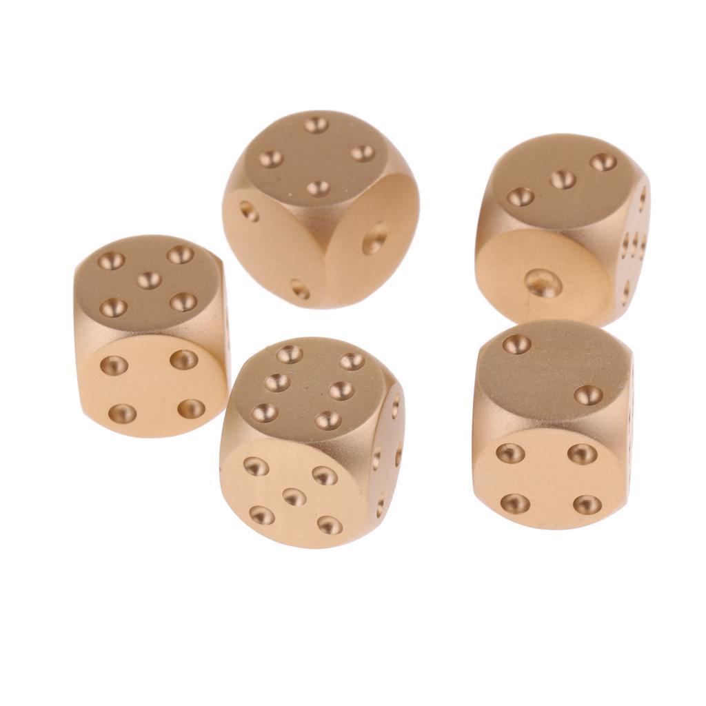 5pcs/set Gold Cube Dice Gift Role Play Games, fully aluminum alloy 6 sided spot dices with a storage box