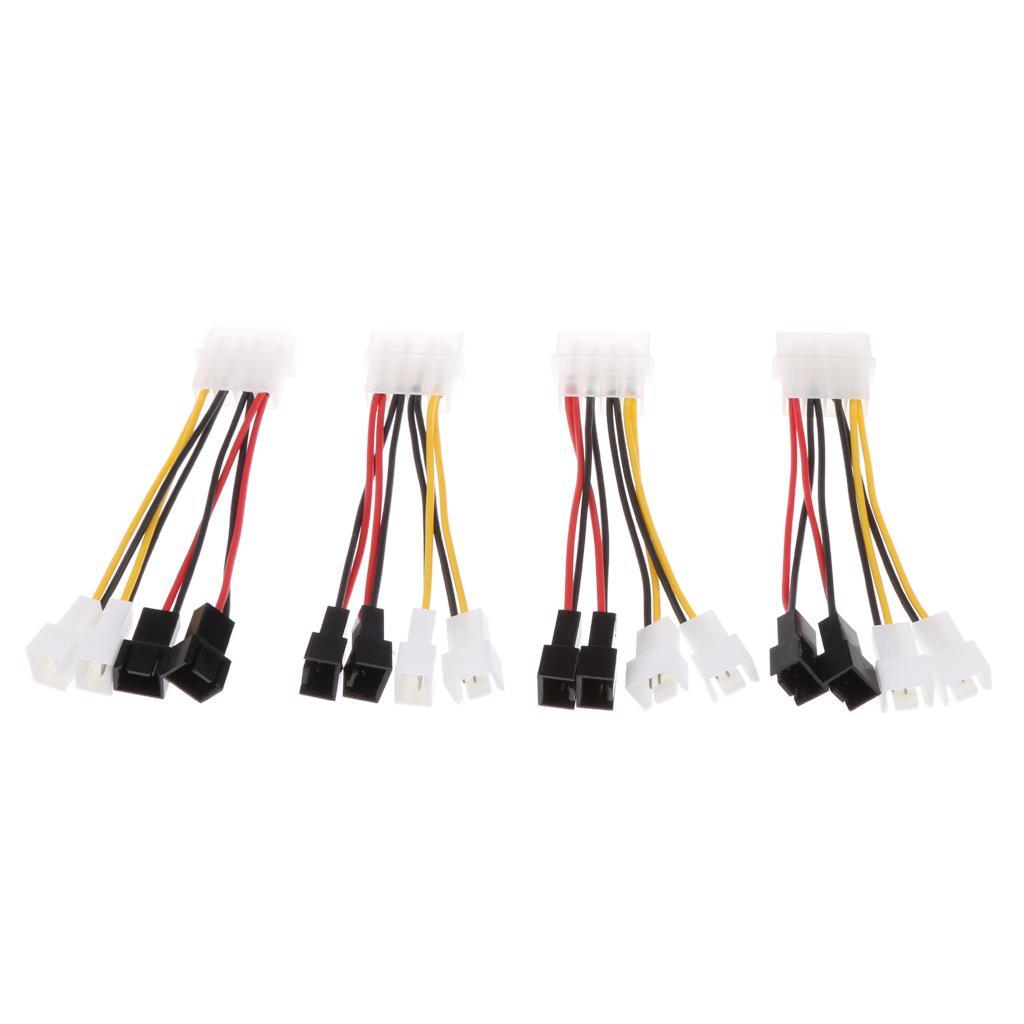 4pieces 4 Pin To Case Cooling Fan 4x 3-pin Power Speed Reduction 2x5V 2x12V
