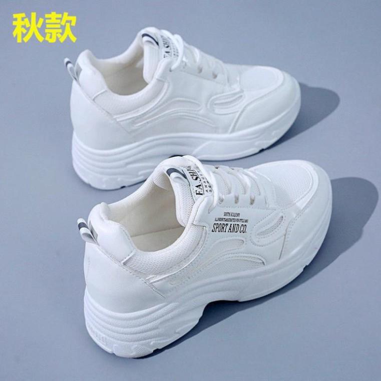 Freeship Giày Sneaker Nữ, Giày Thể Thao Nữ Giày Thể Thao Nữ Độn Đế 4-5Cm Mùa Xuân Thu Hàn Quốc Màu Trắng Giá Tốt Bảo Hàn