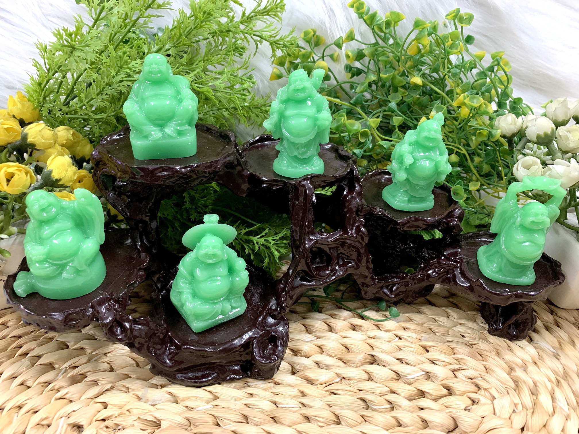 Full Set 6 tượng Bồ Tát Di Lặc Hoan Hỉ Tài Lộc tọa đế 6 chân  ( Hình Thật - Video Thật )