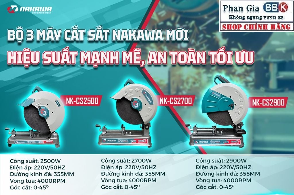 Máy Cắt Sắt 355MM NAKAWA 2900W - NK-CS2900 Dòng Công Nghiệp, Mô tơ 100% dây đồng, Bảo hành 1 năm