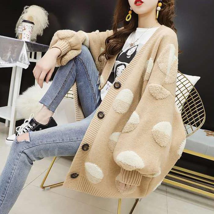 Áo len thu đông Quảng Châu hoạ tiết chấm bi thời trang NVPRO A093