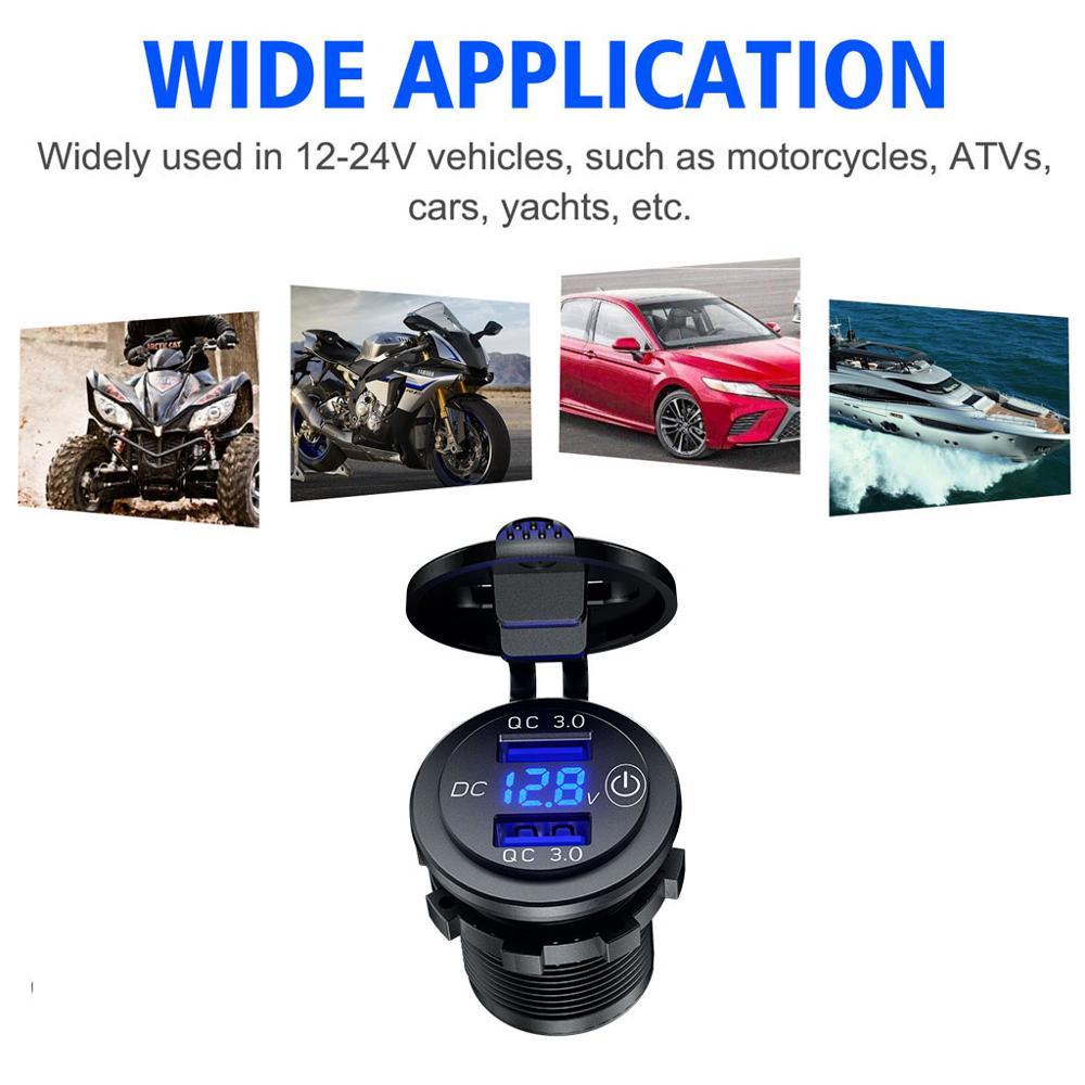 12V 24V QC3.0 USB Bộ sạc xe hơi với công tắc cảm ứng Đèn LED Voltmeter Bộ chuyển đổi nguồn chống thấm nước cho xe tải SUV Motor Marine Motor