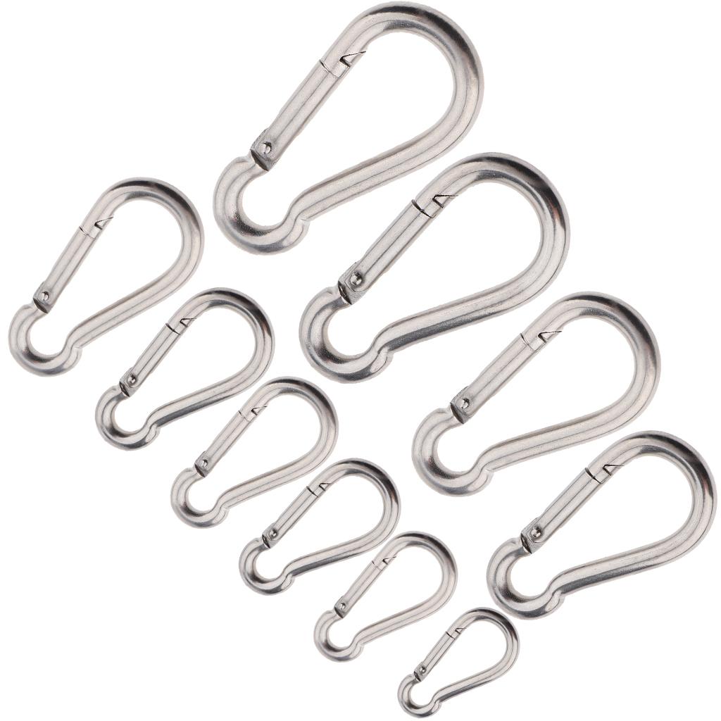 Heavy Duty 304 Stainless Steel Spring Snap Hook Carabiner Keychain Clips