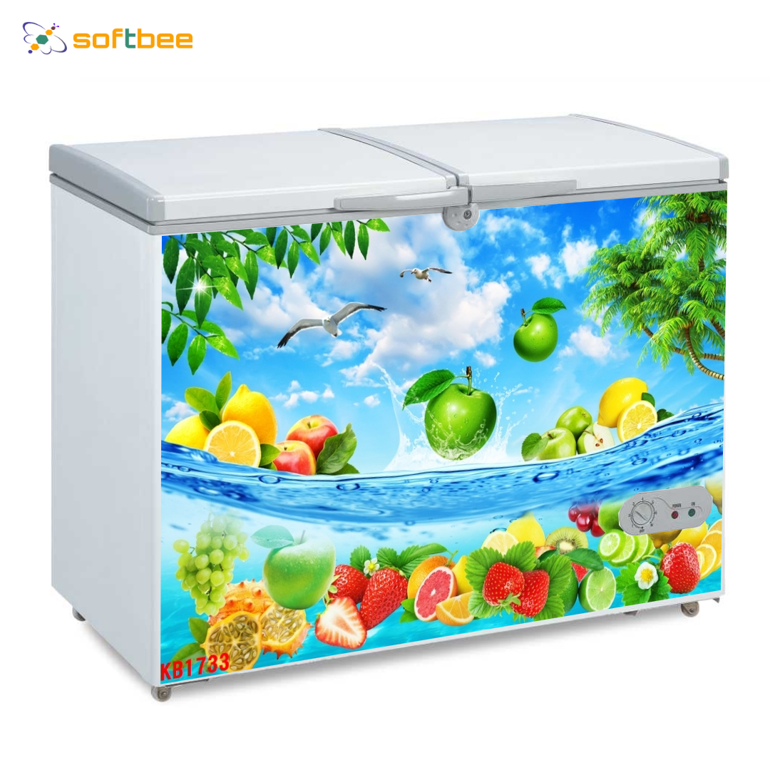 Miếng dán tủ lạnh ngang, in hình hoa quả biển, kích thước 0.9m x 1.5m / miếng
