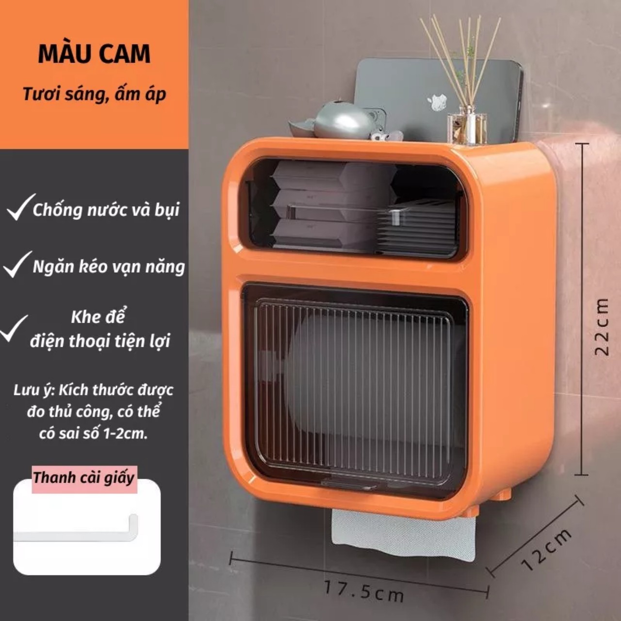 Hộp Đựng Giấy Vệ Sinh 2 Tầng Cao Cấp Hộp Đựng Giấy Vệ Sinh Dán Tường Có Kệ Để Điện Thoại - Hàng Chính Hãng MINIIN