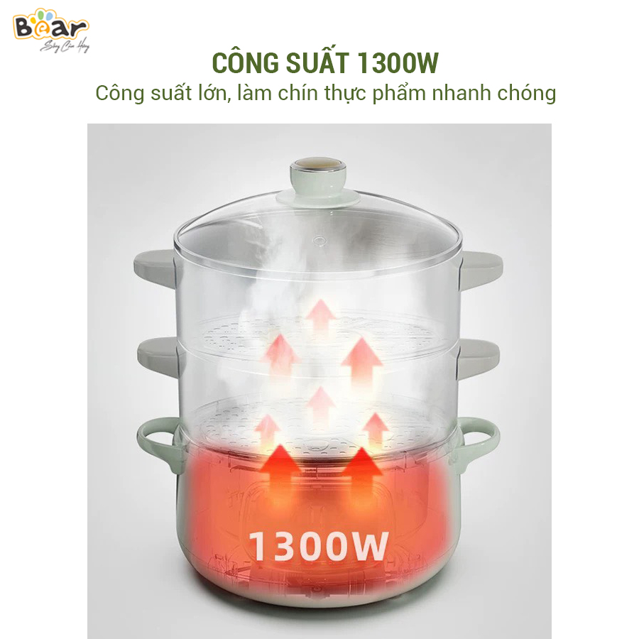 Nồi Hấp Điện 3 Tầng Bear 10L Hấp Đa Năng, Bánh Bao, Xôi, Đồ Ăn Dặm Cho Bé DZG-D80G5 - Hàng Chính Hãng