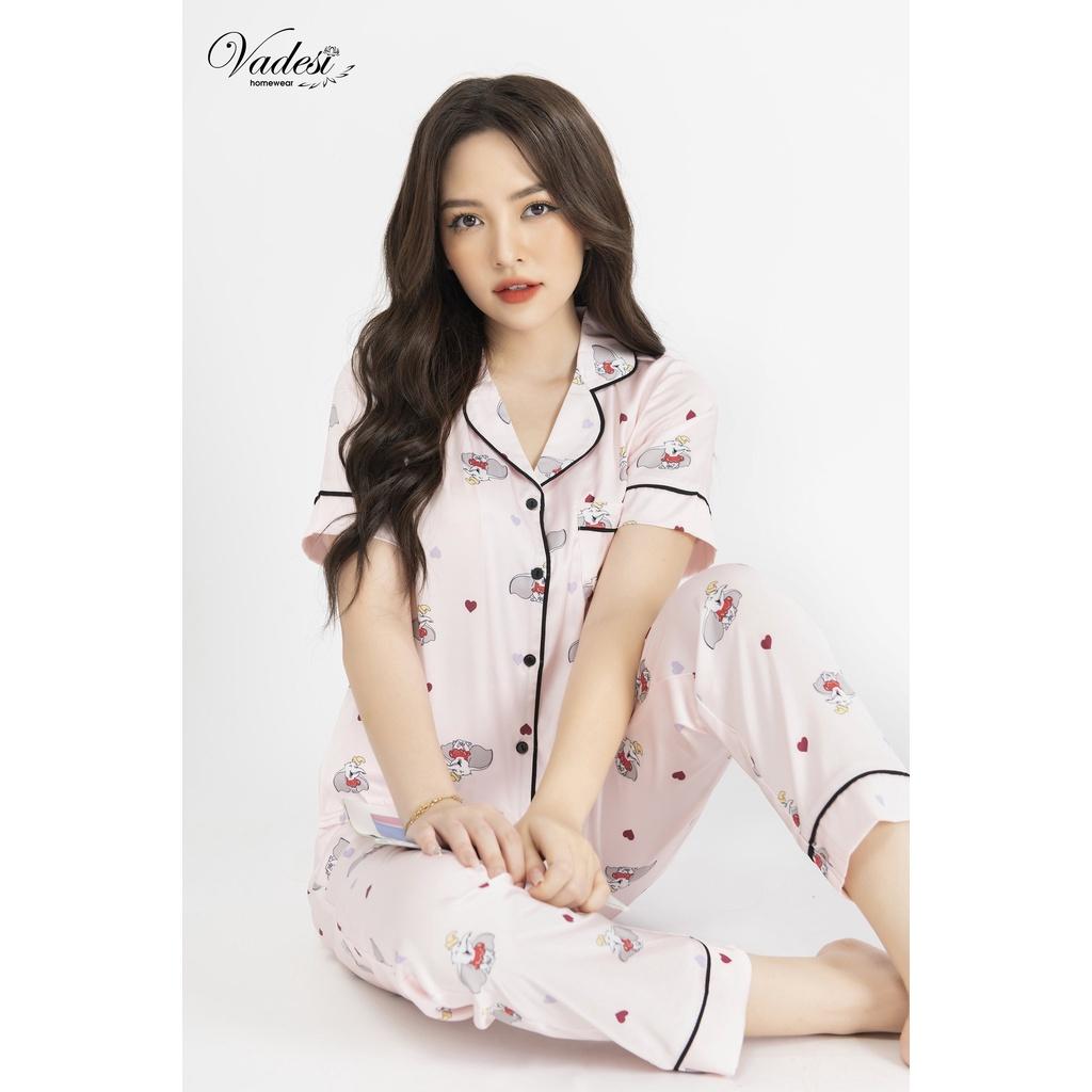 Bộ Đồ Ngủ Nữ Pijama Quần dài tay ngắn Họa Tiết Đẹp Chất Lụa Cao Cấp Thoáng Mềm, Thấm Hút Co Giãn Nhẹ - Vadesi