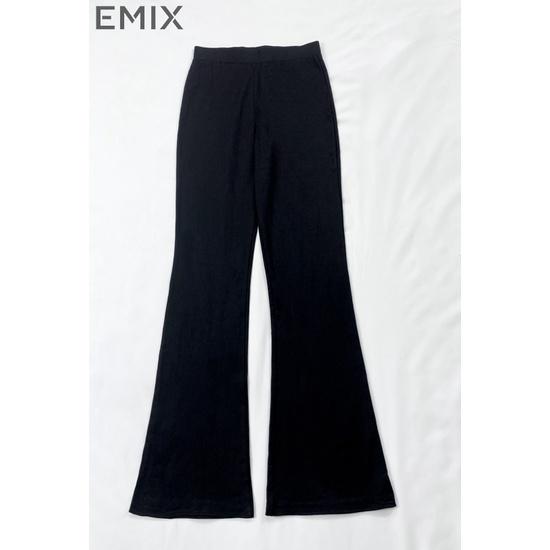 Quần ống loe nữ EMIX (màu đen), basic trousers, dáng dài, cạp cao, lưng chun, ống loe, vải thun co giãn Q881