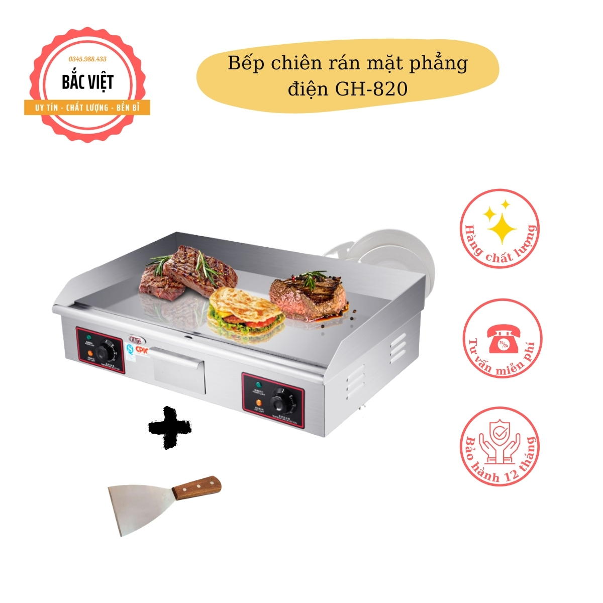 Bếp chiên rán mặt phẳng điện loại dài 820