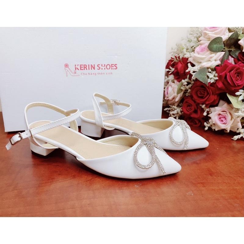 Giày sandal bệt - 5cm lụa satin có nơ