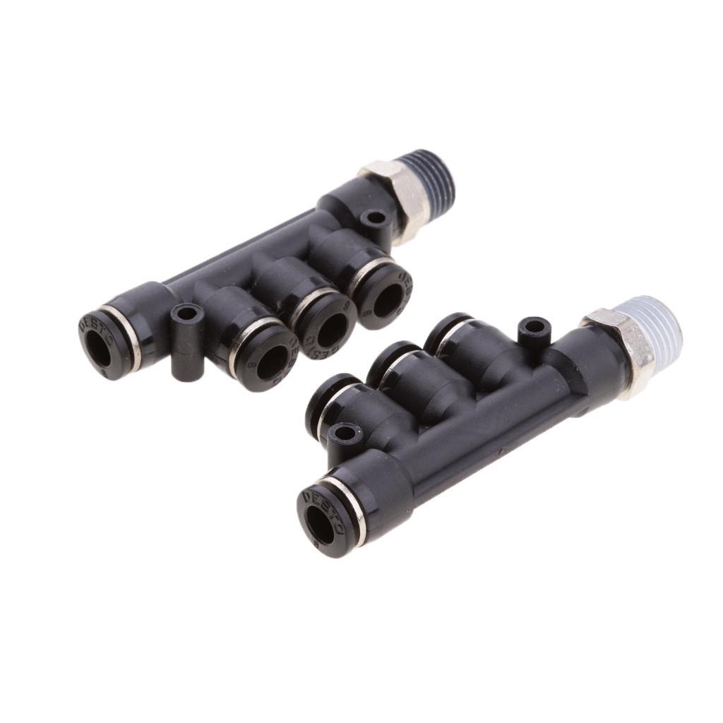 2 Pieces Universal Air Water Hose Tube 5 Way Push In Pneumatic Fittings 6mm 8mm 10mm