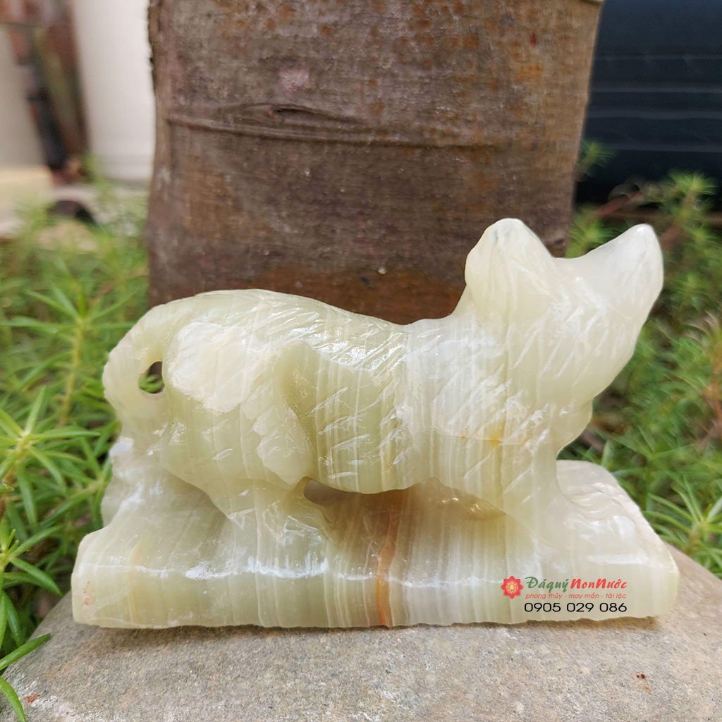 Tượng mèo đá tuổi mẹo 12 con giáp phong thủy đá ngọc Pakistan 10cm đá Non Nước