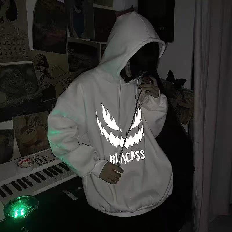 Áo hoodie sweater nỉ lót bông unisex thu đông in hoạ tiết Blackss phản quang trắng ấn tượng