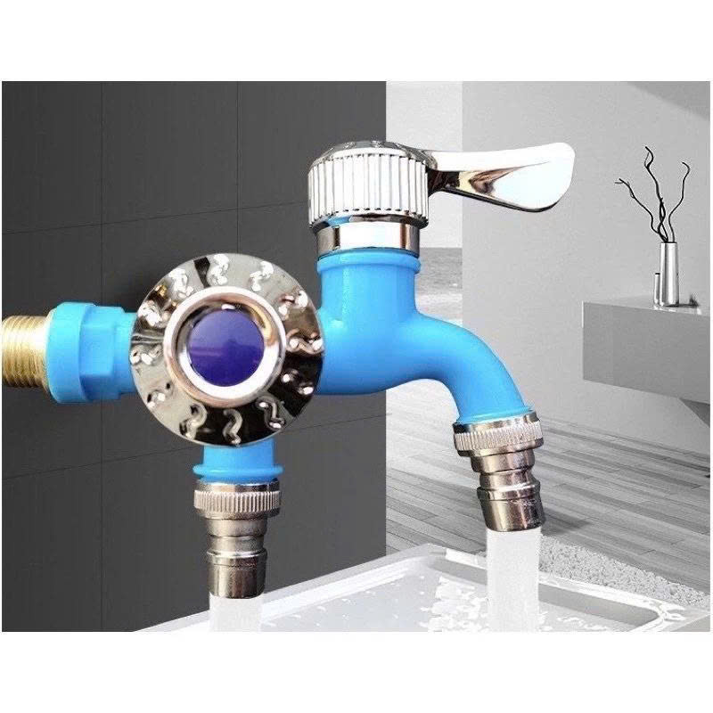 Vòi Nước Đôi Chia 2 Đầu – Van Cổng Xả Riêng Biệt, Chống Gỉ Sét, Bền Bỉ