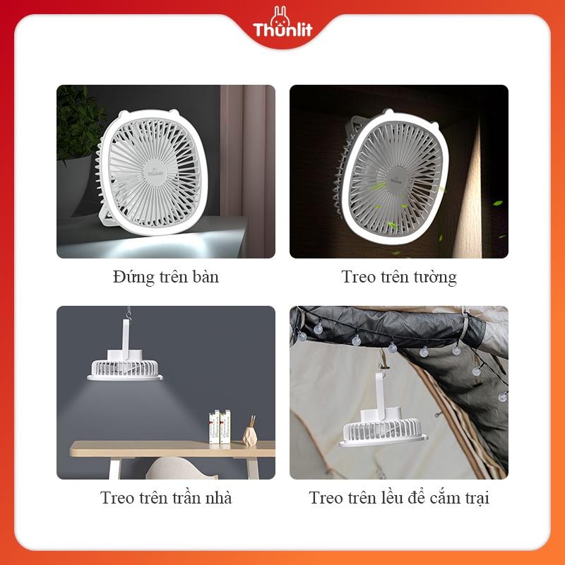 Quạt treo được để bàn với đèn Thunlit Có thể sạc lại và điều chỉnh 3 tốc độ gió và nắp có thể tháo rời