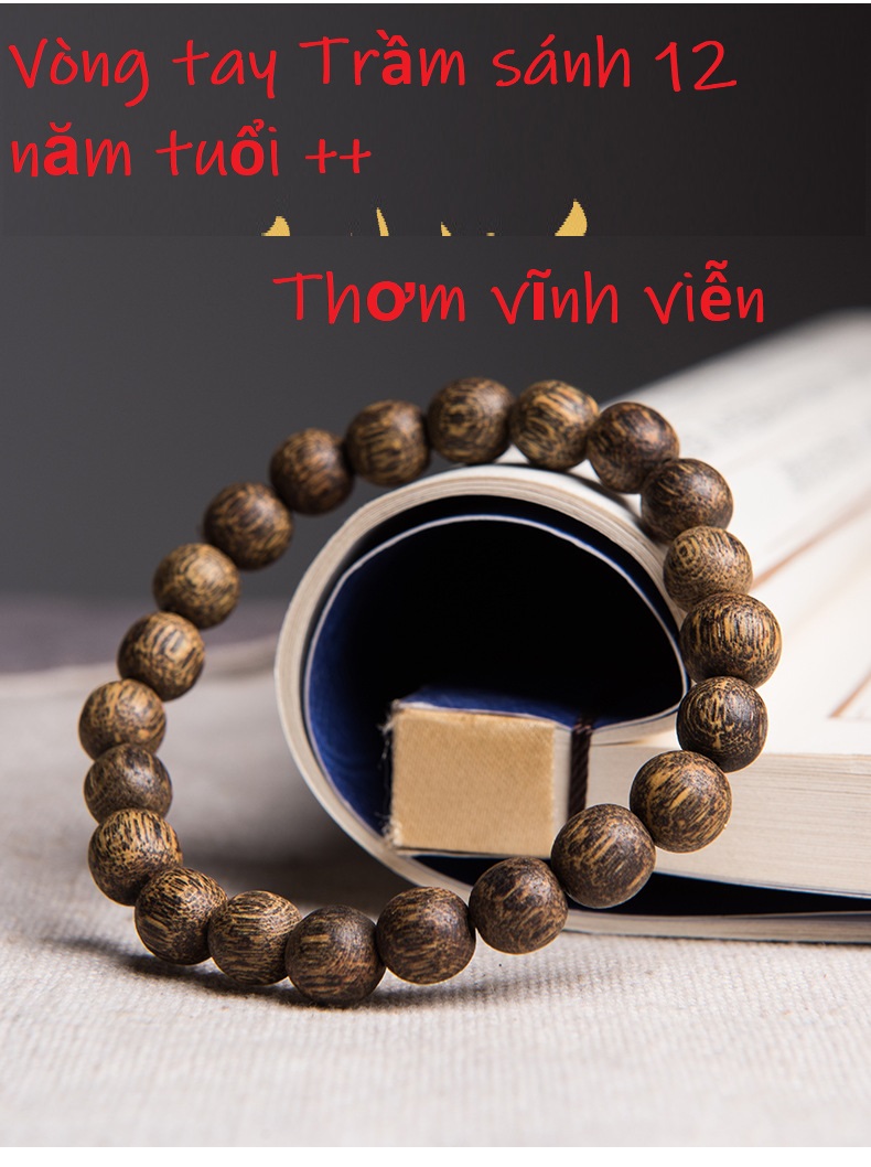 Combo Vòng tay phong thủy Trầm Hương 12 năm tuổi ++, Chất liệu Trầm Thiên nhiên, thơm vĩnh viễn, Kèm Hộp đựng Hoa Hồng lót Nhung lụa.