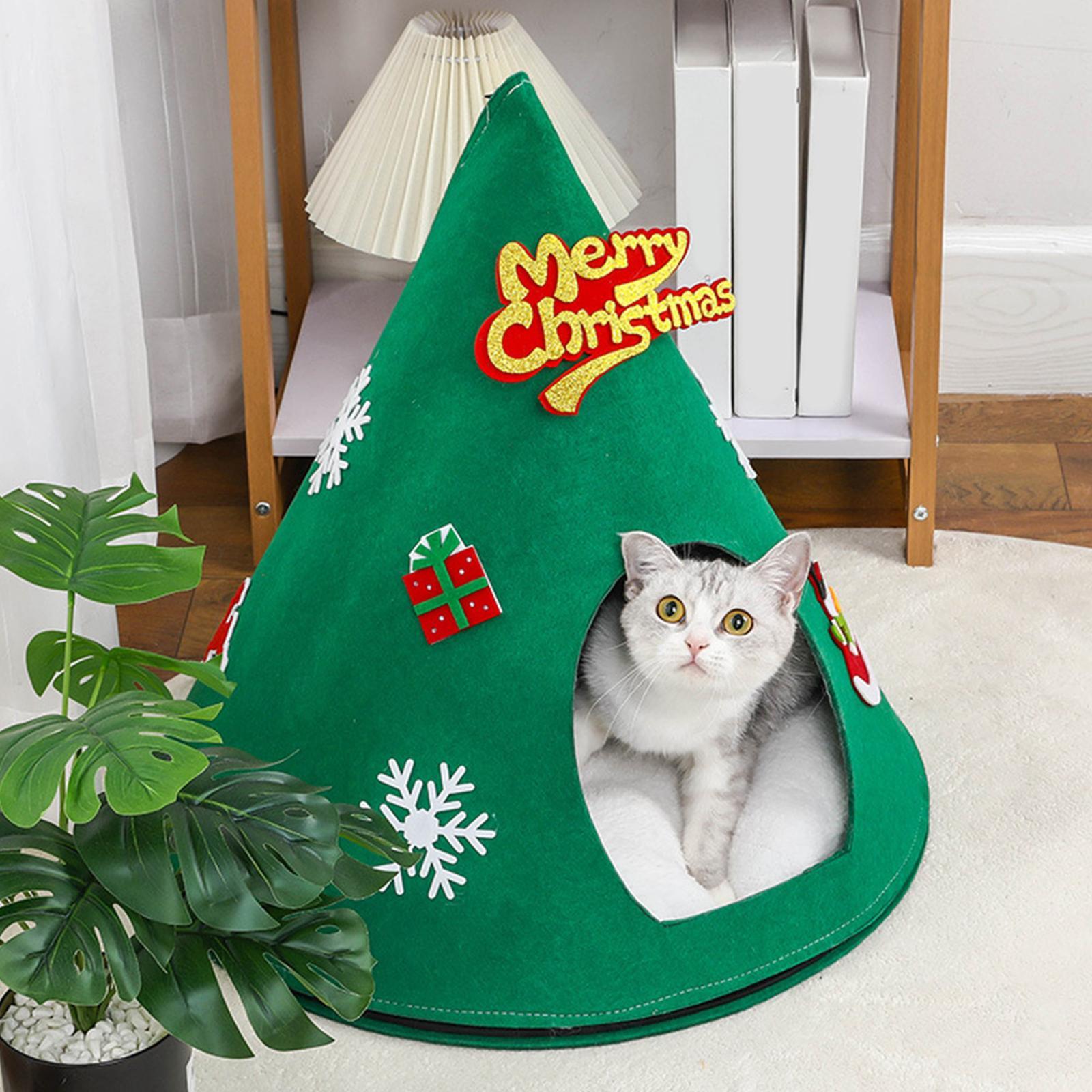 Christmas Cat Sleeping Bed Cat Mat Kitten Cave Bed Kennel Cat House Pet Bed