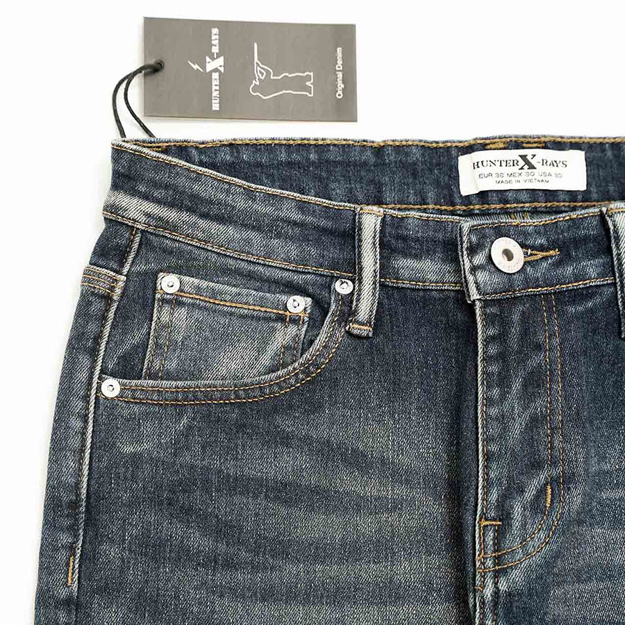 Quần Jeans Nam Cao Cấp HUNTER X-RAYS Form Slimfit Thun Xanh Phủ Dơ Bụi Thời Trang D26