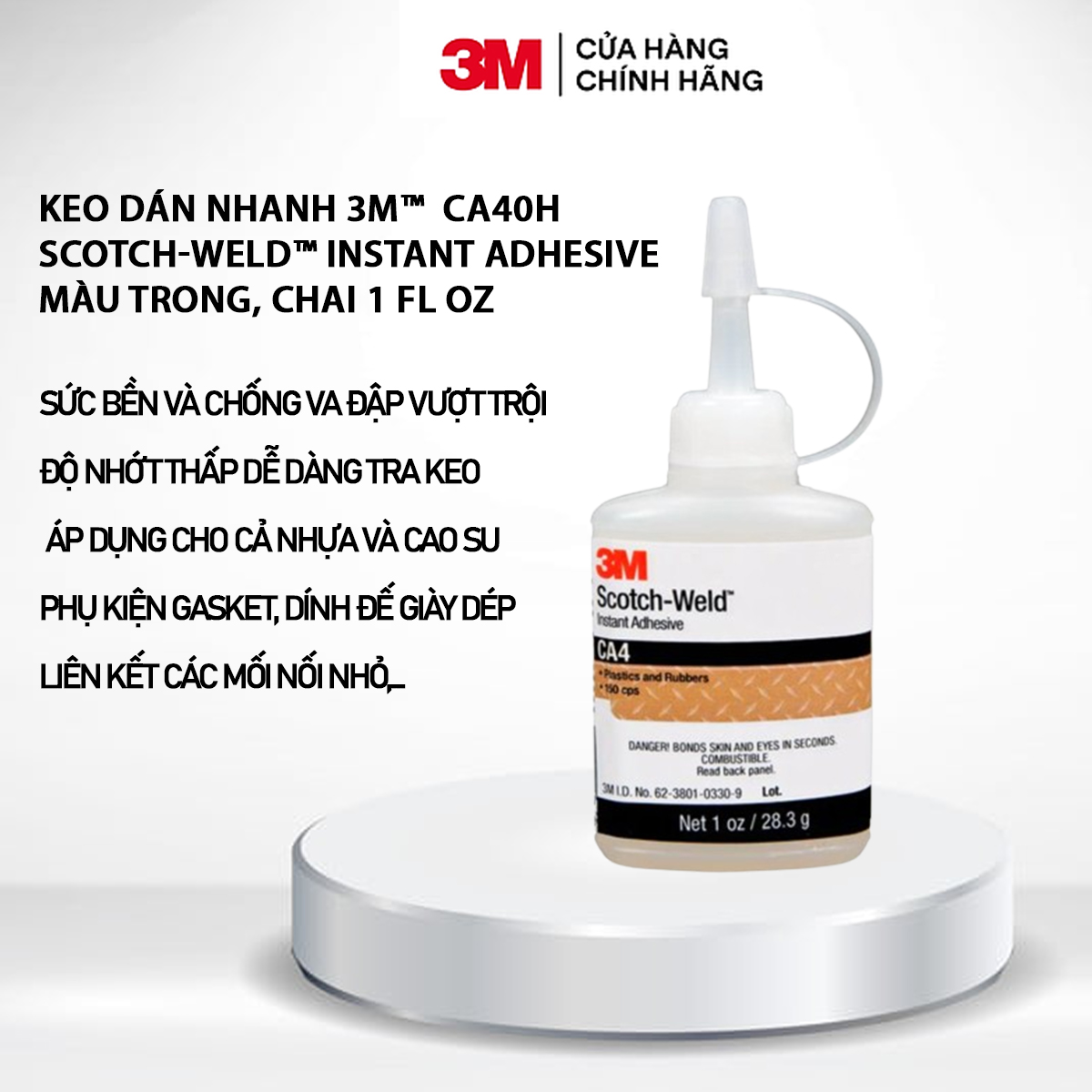 KEO DÁN NHANH 3M CA4 SCOTCH-WELD INSTANT ADHESIVE MÀU TRONG, CHAI 28,3G