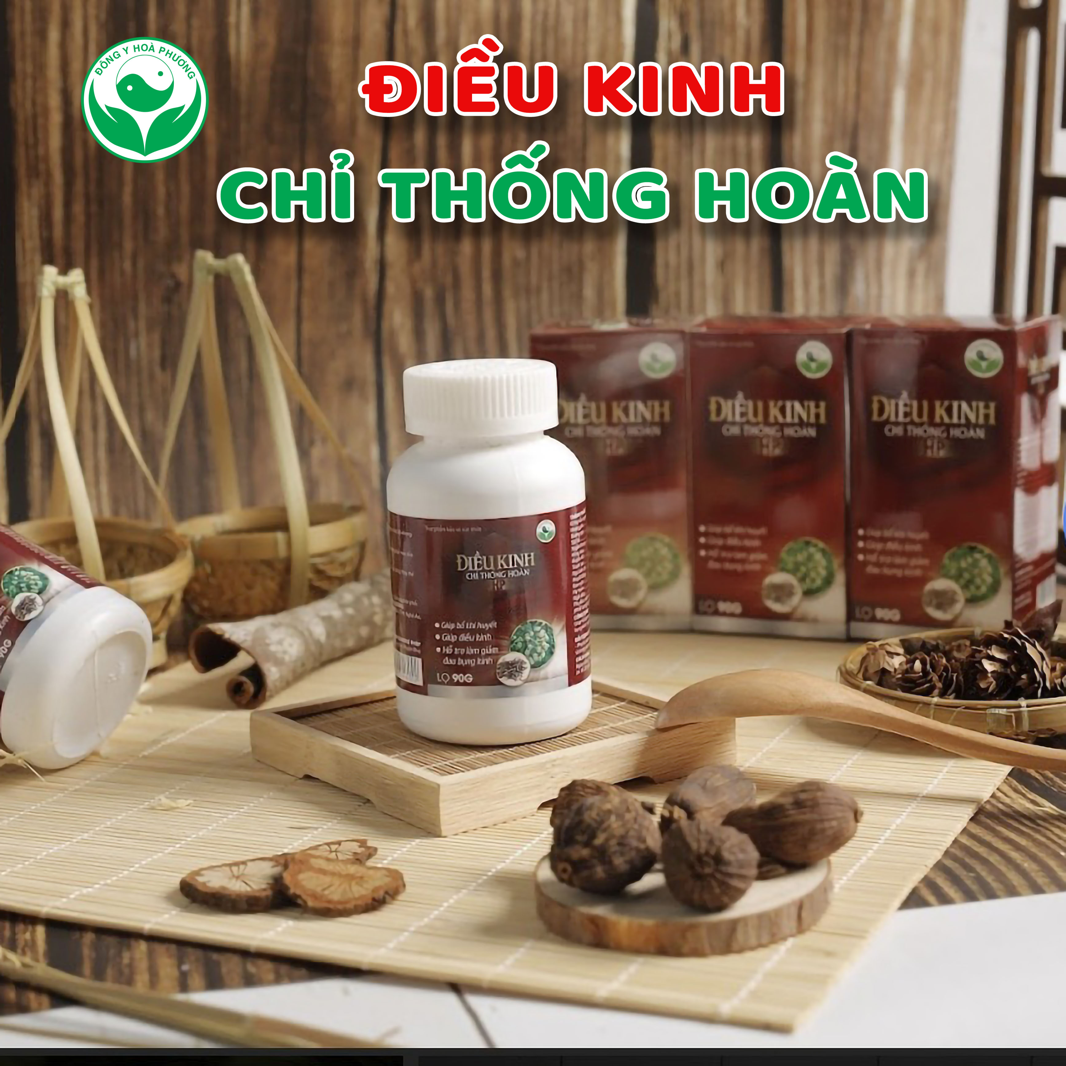 Điều kinh chỉ thống hoàn HP Hỗ trợ bổ huyết, điều hòa kinh nguyệt, giúp giảm đau bụng kinh lọ 90g Đông y Hòa Phương HP4A