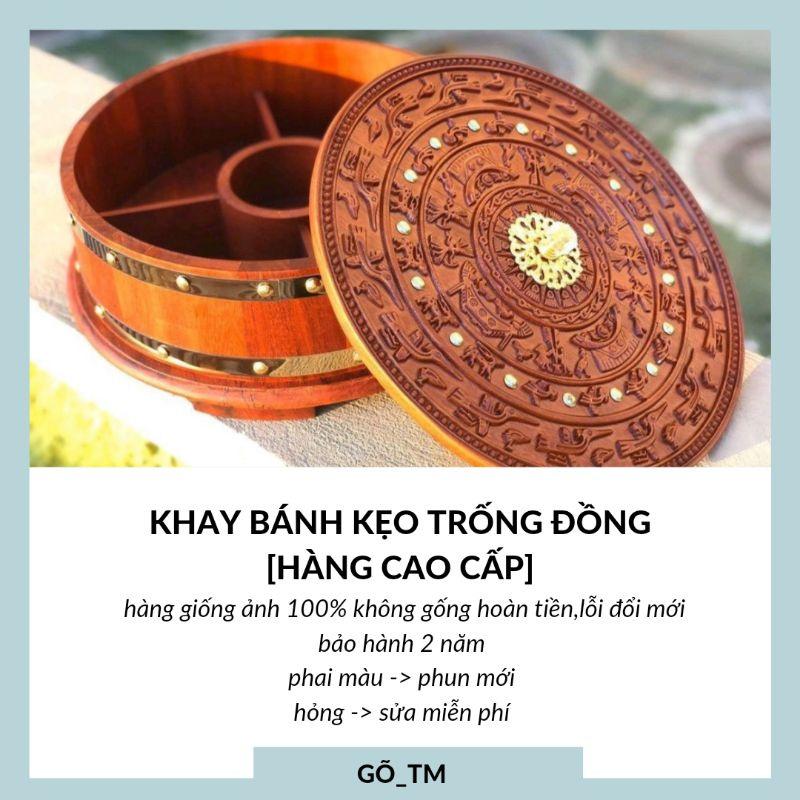 Hộp đựng mứt tết, khay đựng bánh kẹo mứt tết bằng gỗ, khay đựng bánh kẹo tết trống đồng