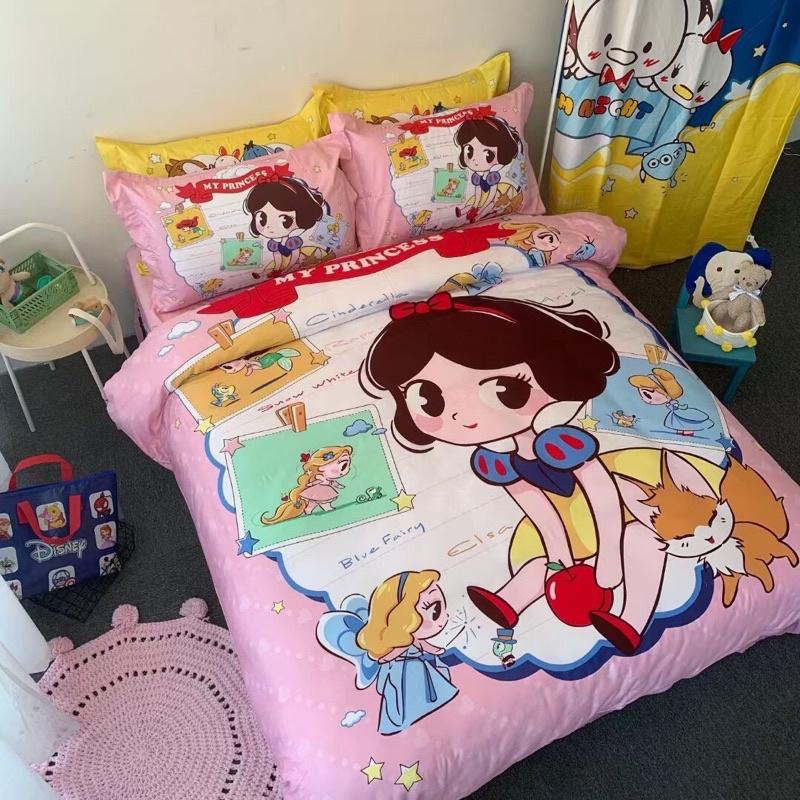Bộ Chăn Ga Gối Cotton Disney 100%cotton Hàng Nhập Khẩu Cao Cấp 4 Món Công Chúa Bạch Tuyết