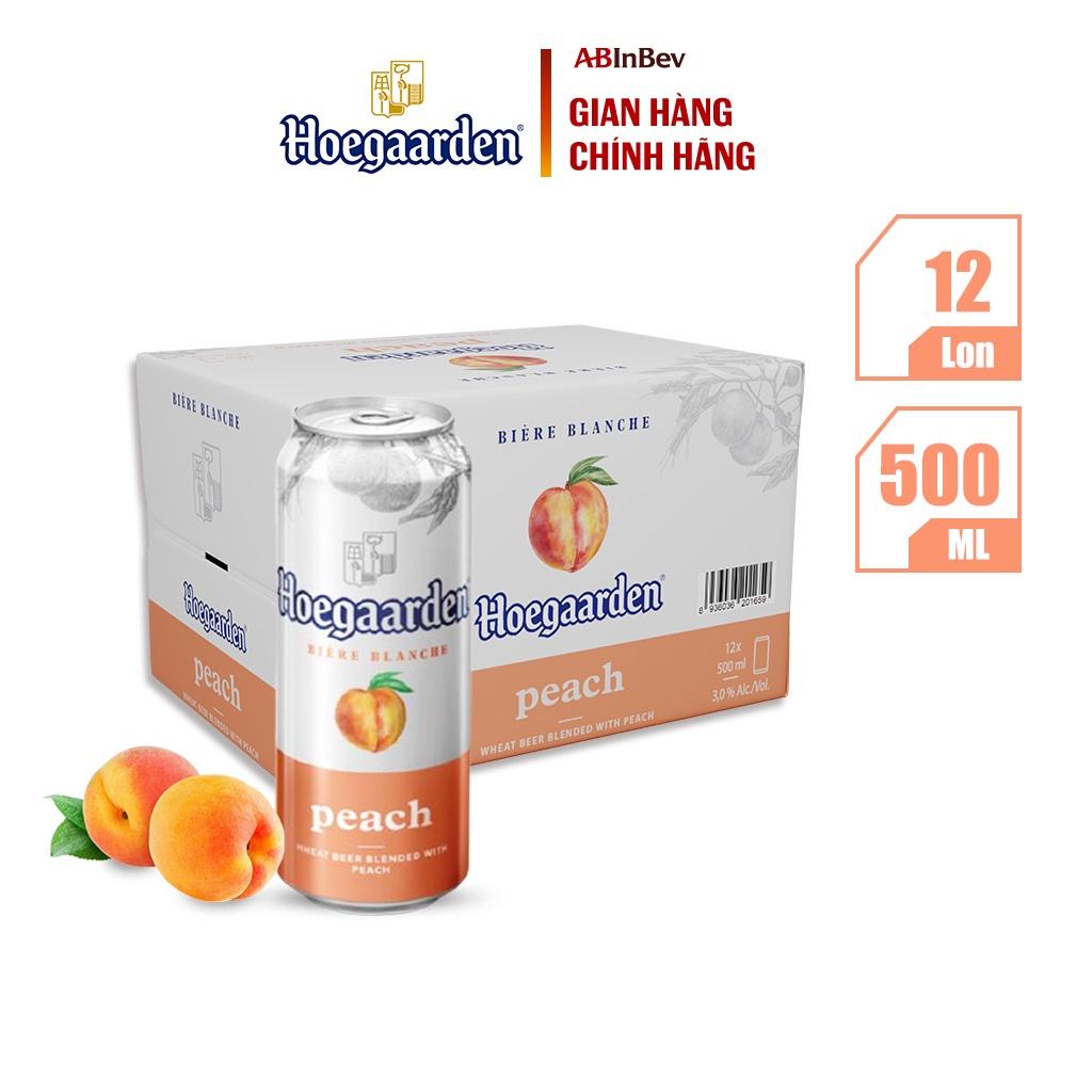 Thùng 12 Lon Bia Hoegaarden Peach - Bia Bỉ Vị Đào(500ml/Lon)