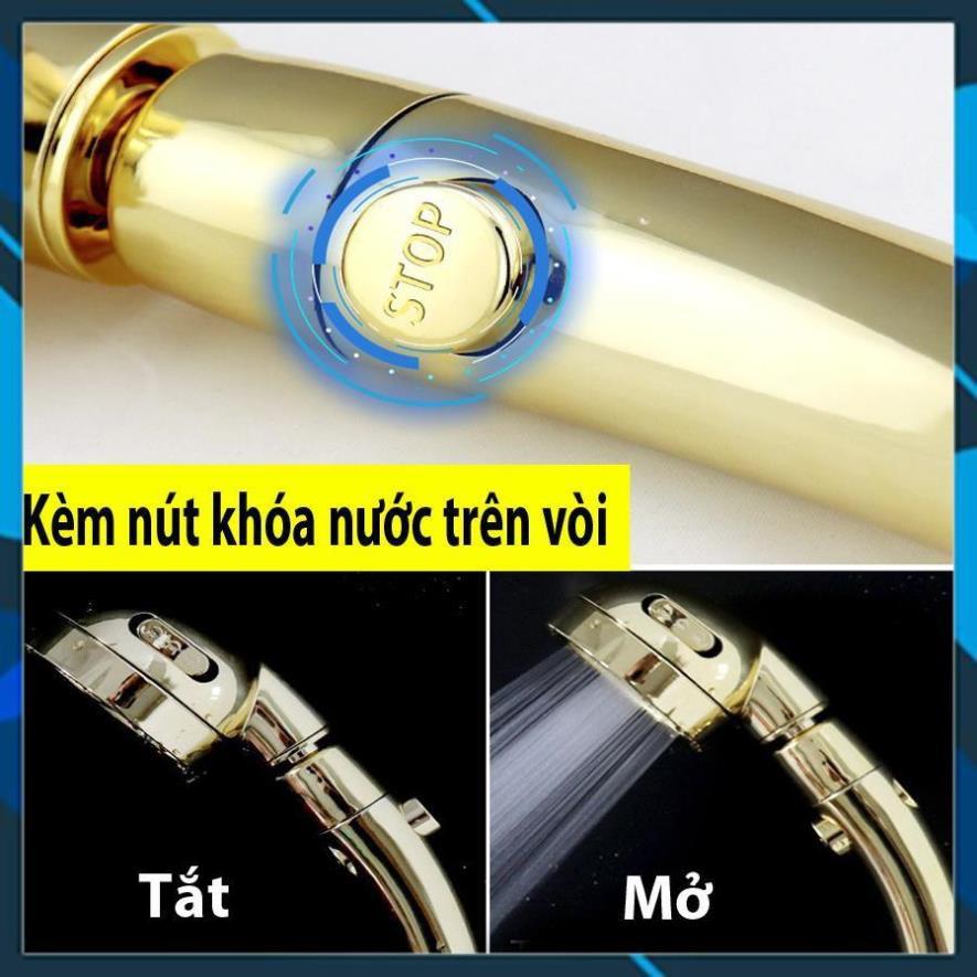 Vòi Sen Tăng áp Có Nút Khóa Nước 3 chế độ Phun, Xoay 360 độ Hàng Xịn - Vàng Gold 206783