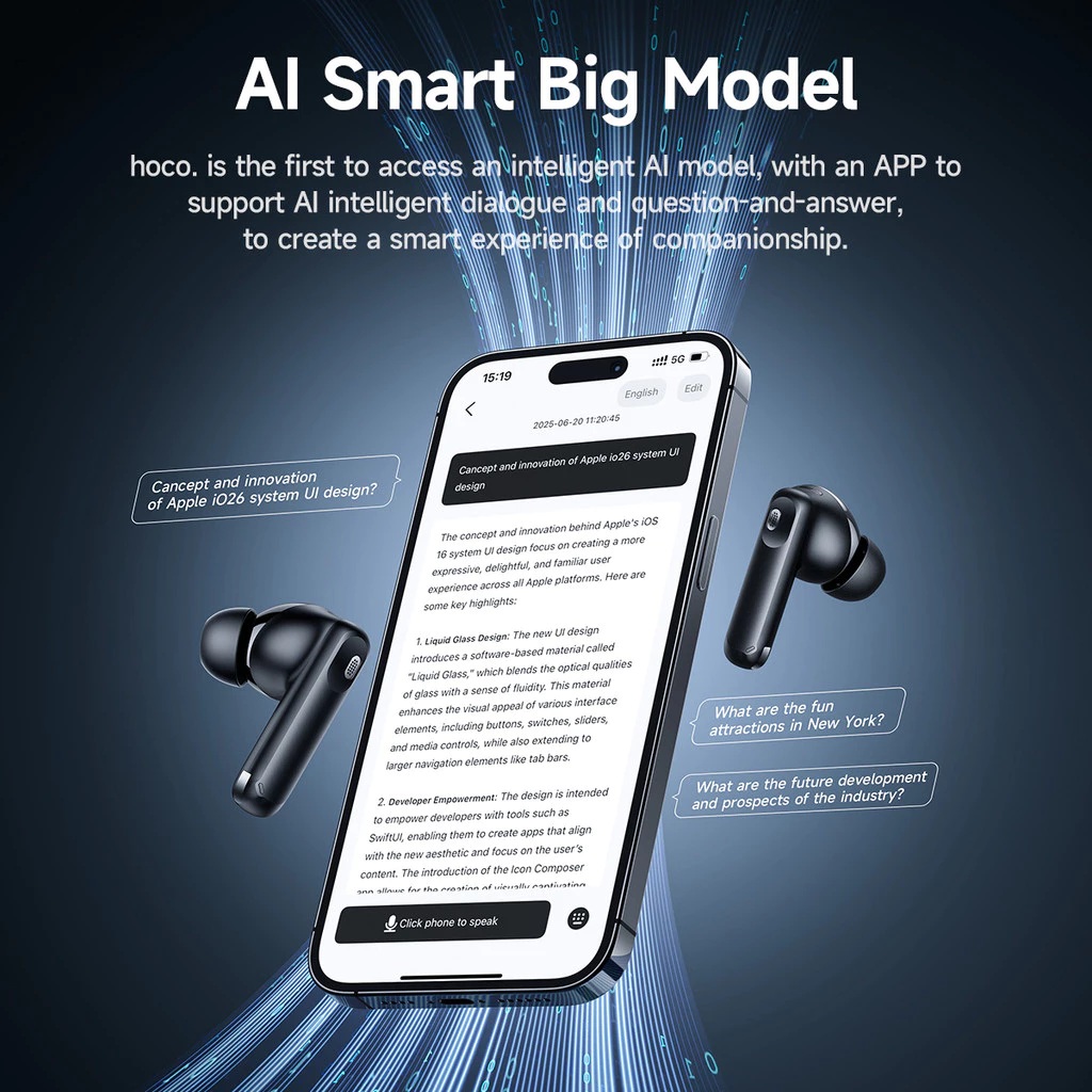 Tai nghe Bluetooth phiên dịch AI thông minh Hoco EQ27 Fun chống ồn ANC+ENC, Bluetooth 5.4, pin trâu 7h, hỗ trợ dịch thuật 134 ngôn ngữ khi gọi điện, trò chuyện, video call- Hàng chính hãng