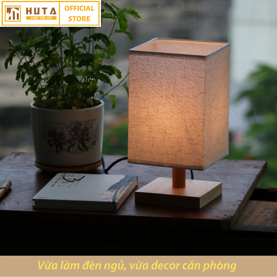 Đèn Ngủ HUTA Light For Life G3 Chao Vuông Độc Đáo Vingtage, Decor Trang Trí Phòng Ngủ, Điều Chỉnh Độ Sáng, Bóng Led Sáng Vàng Tiết Kiệm Điện