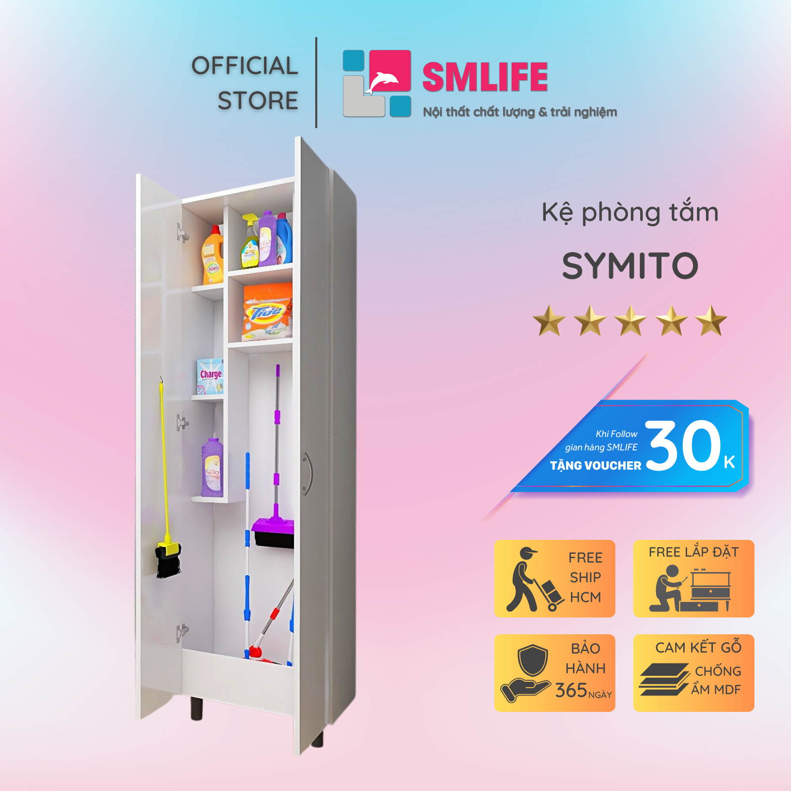 Tủ phòng tắm gỗ hiện đại SMLIFE Symito | Gỗ MDF dày 17mm chống ẩm | D60xR30xC175cm