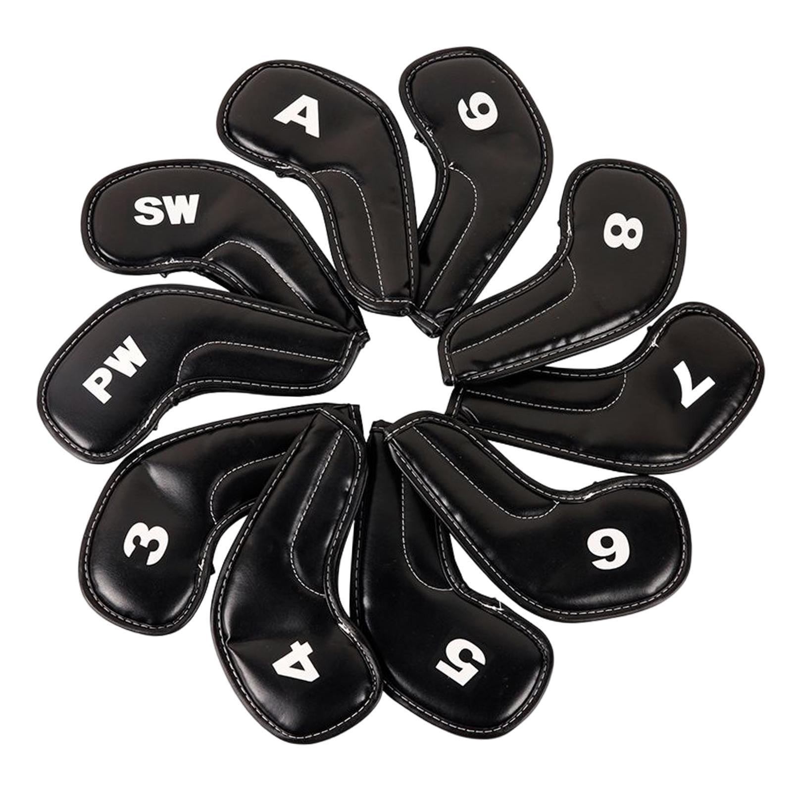 10Pcs PU Golf Iron Covers Set Golf Club Head Cover Training Equipment Sticky