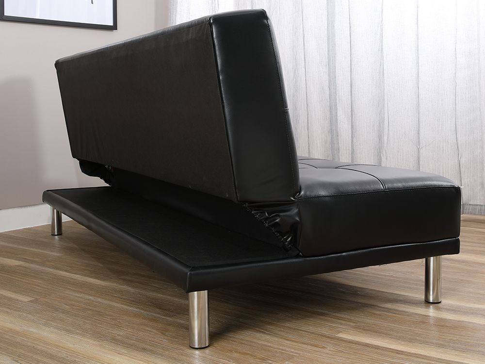 Ghế sofa giường đa năng TESI/L khung gỗ chân thép, đệm bọc da PVC cao cấp màu đen, tựa lưng ngả 3 cấp độ | Index Living Mall - Phân phối độc quyền tại Việt Nam