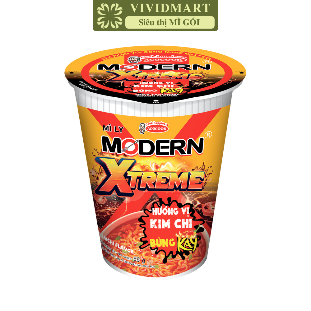 ACECOOK - Mì ly Modern Xtreme hương vị Kim chi, Mì Kim chi Modern Xtreme ly, Mì Modern Extreme ly ăn liền (65g/ly)